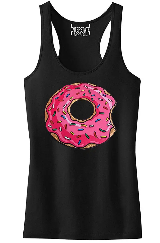 Junior's Pink Donut Black Racerback майка футболка Черная мужская женская унисекс| |