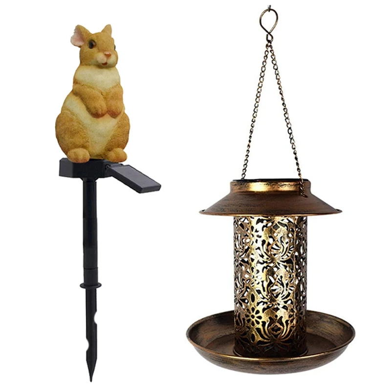 

1 Pcs Easter Outdoor Rabbit Solar Power LED Lawn Lamp & 1 Pcs Solar Energy Bird Feeder Waterproof Tree Decoration