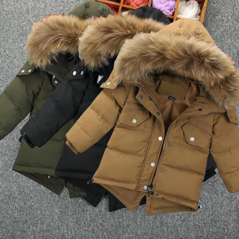 1-5Y new Parker Boys Clothes Hodded Solid Faux Fur Collar Boy Baby Winter Jacket Kids Boys Winter Coat Clothes For Babys
