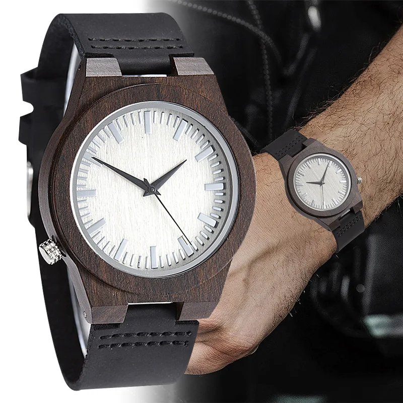 

Men Quartz Watch Casual Wooden Case Round Dial Wrist Watch with Resin Band LXH