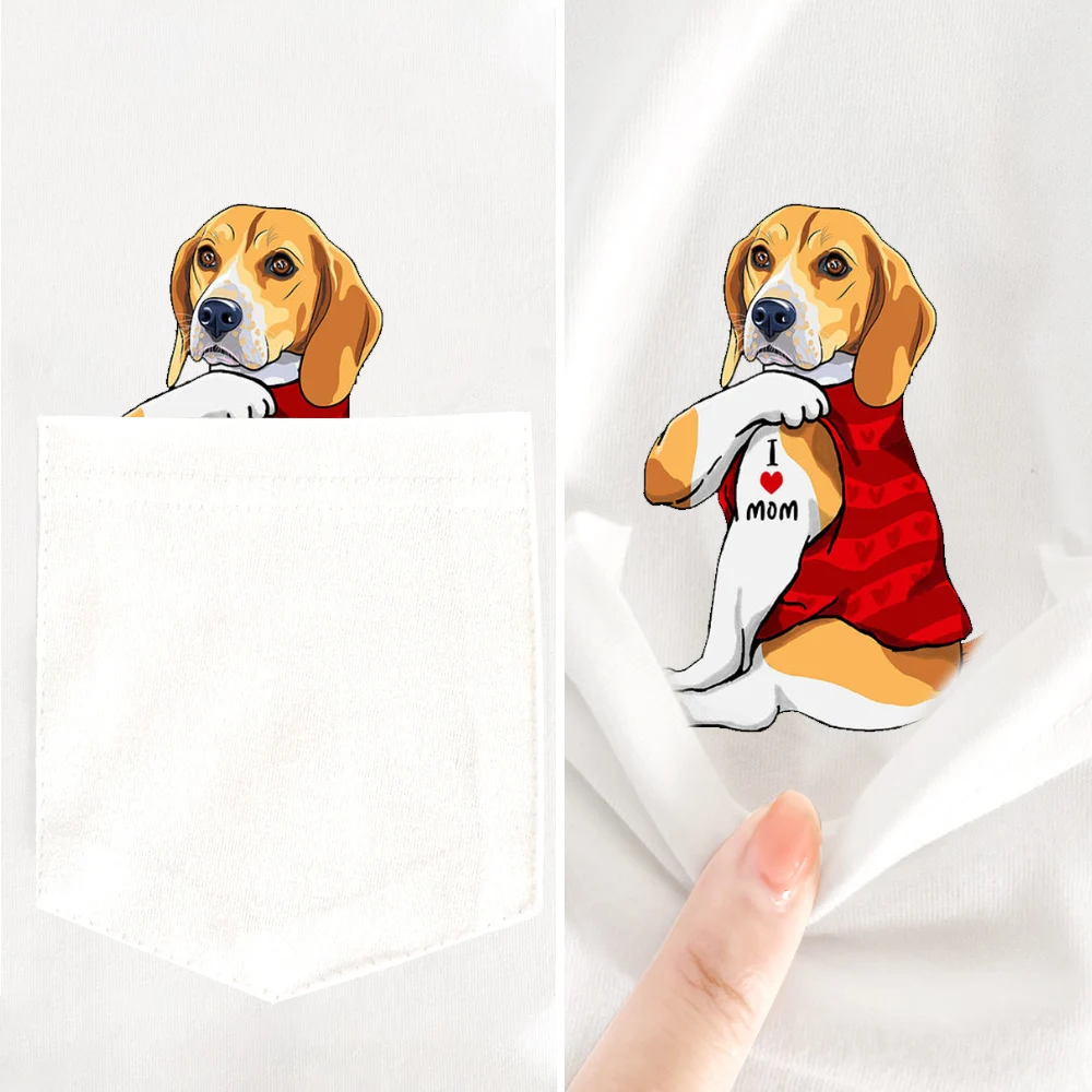 

FiiShiMi Power Funny 100% Cotton T-Shirtcoat Summer Pocket Beagles I Love Mom T-shirt Casual Hip Hop Tees Tops Drop Shipping