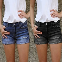 new shorts jeans solid color women broken denim shorts ripped jeans short mid waisted hotpant femme slim fit pantalones shorts