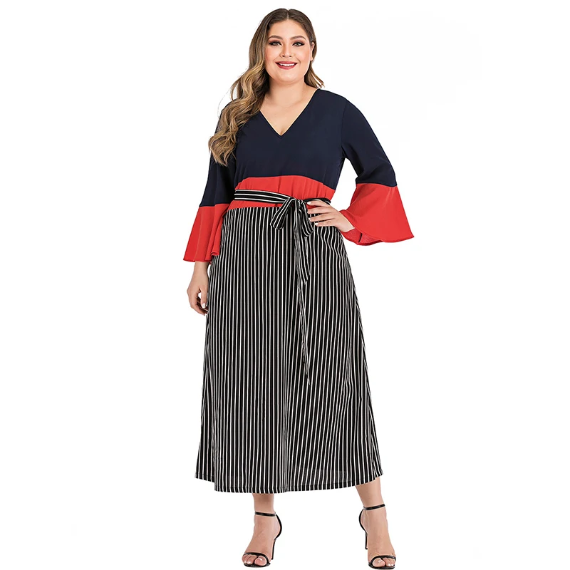 Женское платье с V образным вырезом элегантное средней длины большого размера