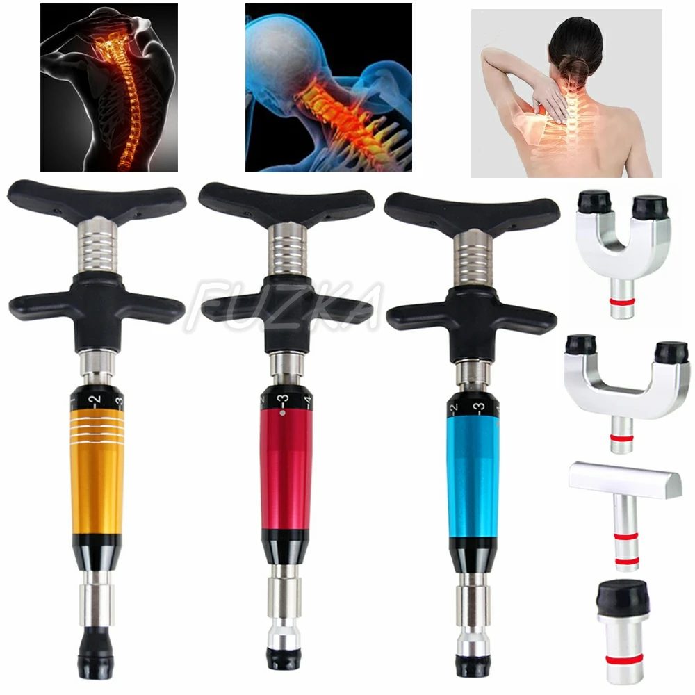 

New Manual Chiropractic Gun For Backbone Modulation And Adjustment Stainless Steel 4 Heads Massage Correction Health Care Tool
