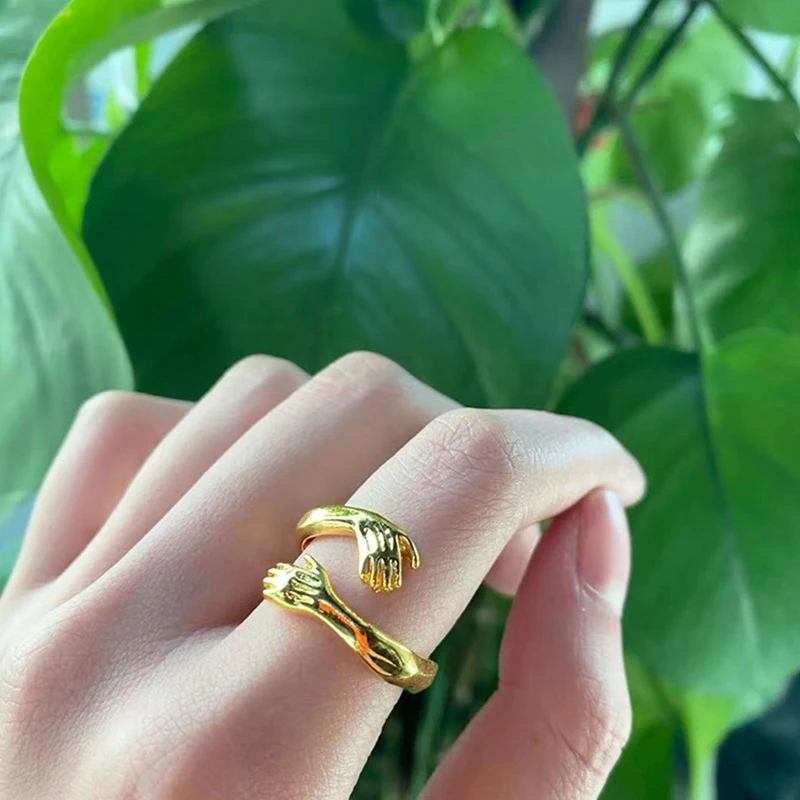 

New Romantic Love Hug Carved Hand Rings Creative Love Forever Open Finger Adjustable Hand Ring For Women Men Fashion Jewelry