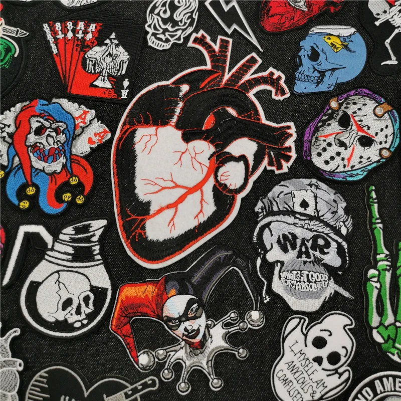 On Embroidered Patches For Clothing Punk Hippie Sewing Badge On Denim Jacket Jeans Ghost Poker Applique Sticker