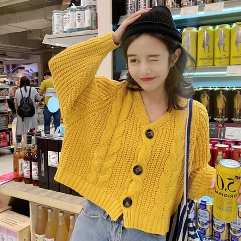 

Women Cardigan Short Autumn Spring Single Button Long Sleeve Fashion European Woman Small Sweaters Female Tops