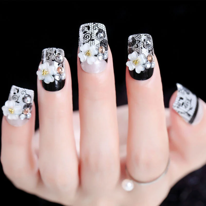 Наклейки для дизайна ногтей черные полые резные украшения Модные невесты