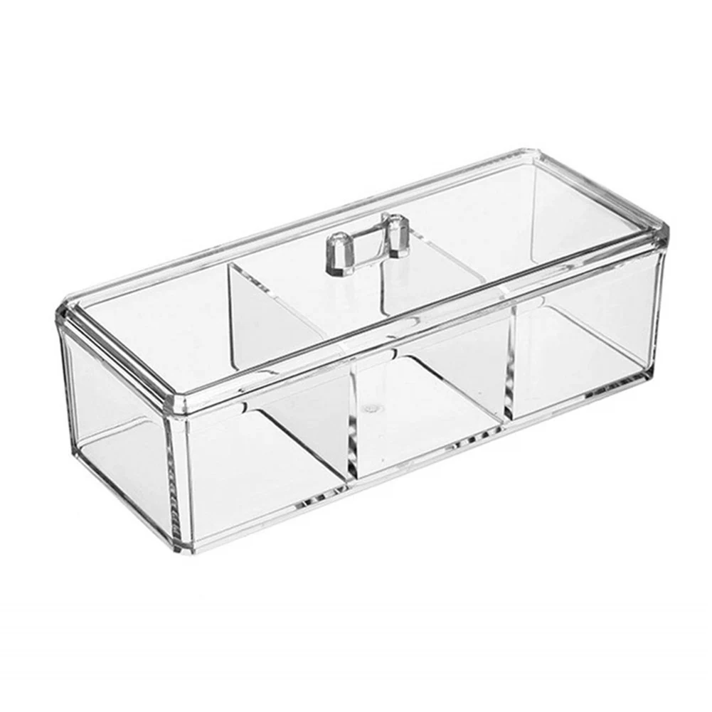

Acrylic Cotton Swab Holder Storage Box with Lid 3 Compartmens Crystal Clear Makeup Cotton Pad Cosmetcis Organizer Case