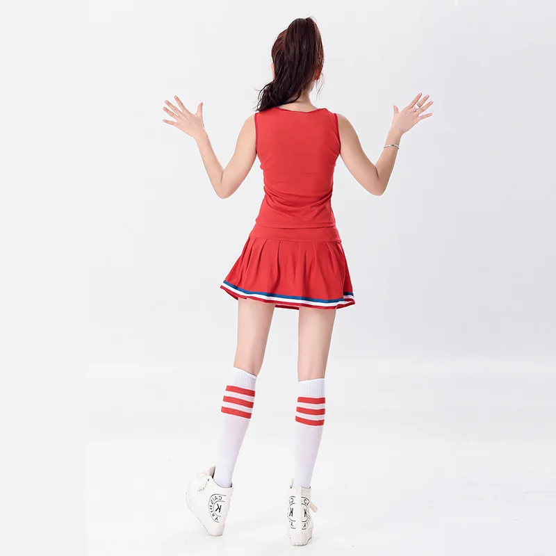 Униформа черлидер для девочек, Школьный костюм для девочек, полный комплект одежды, нарядное платье, костюм, топ+ юбка, 2 предмета, 2 цвета, S-2, XL