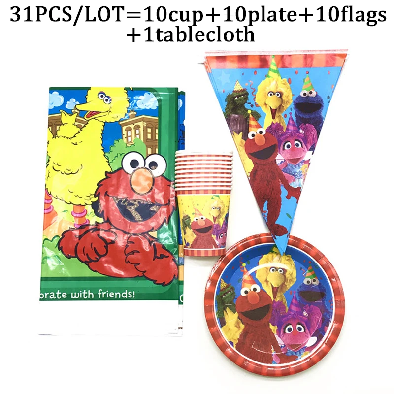 

Sesame Street Happy Birthday Party Decorations Kids Plate Cup Birthday Gift Bag Disposable Tableware Baby Shower Event Party Set