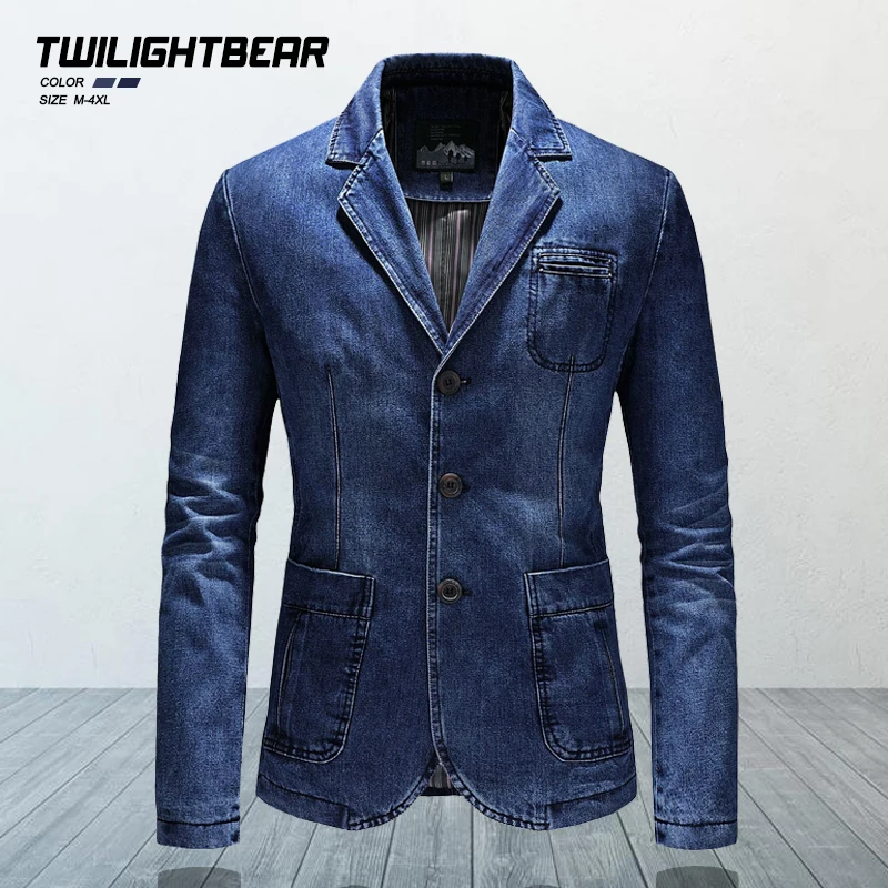 New Men Denim Blazers Male Coat Oversize Spring Autumn Fashion Casual Blazer Men's Clothing Outerwear Jacket 4xl SAZ01 | Мужская