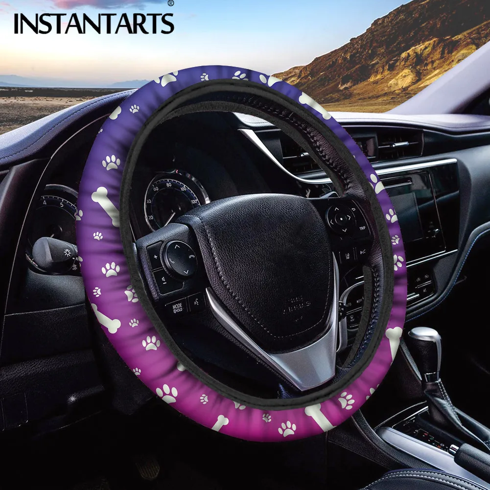 

INSTANTARTS Breathable Materials steering wheel cover for men with Dog footprints Universal Car Steering Wheel Colorful Stylish