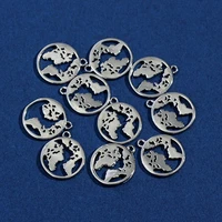 10pcs zinc alloy silver color metal charms round earth world map jewelry charms 1816mm for diy earrings making accessories