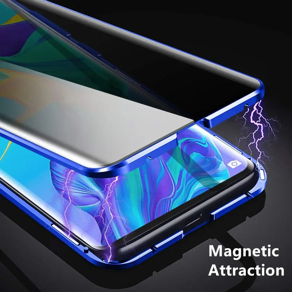 anti peep magnetic case for huawei p40 30 pro honor mate 30 20 adsorption double sided privacy clear back phone cases cover free global shipping
