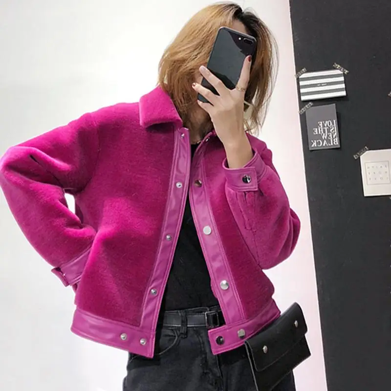 pink Натуральный мех, овчина, пальто для женщин, Зимняя мода, натуральная меховая шуба, женская теплая верхняя одежда, овечья шерсть, теплая куртка, верхняя одежда, E04 - Цвет: pink
