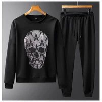 youth popular diamond studded shiny skull track suit sweatpants long sleeved tops mens casual sweatshirts cotton plus size