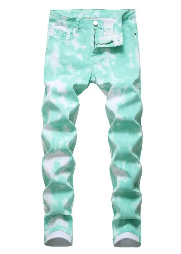 Men Jeans Colored Mens Skinny Elastic Slim Straight Biker Jeans Male Denim Cotton Pants Skinny Washed Printed Jeans