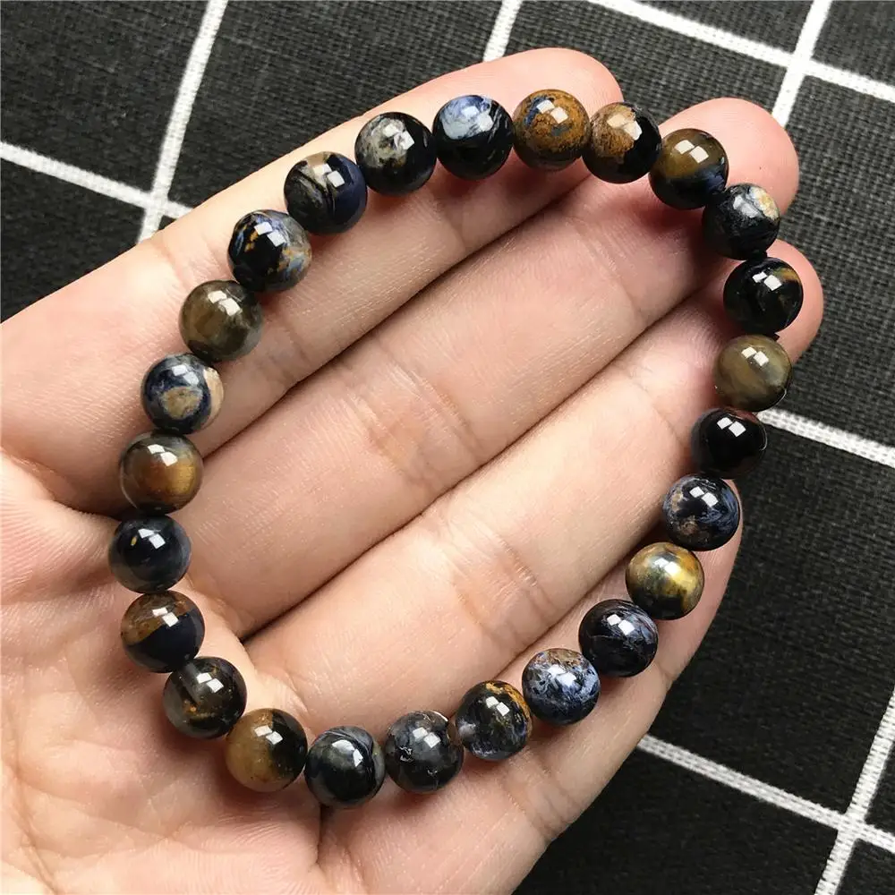 

7.5mm Real Natural Blue Pietersite Bracelet For Women Man Crystal Round Beads Namibia Energy Stone Stretch Strands Jewelry AAAAA