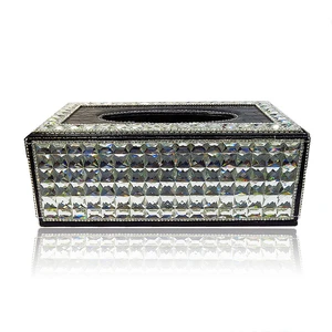 Большая прямоугольная кожаная коробка для салфеток со стразами и кристаллами, автомобильный держатель для салфеток для домашнего туалетного столика, коробка для хранения детских салфеток