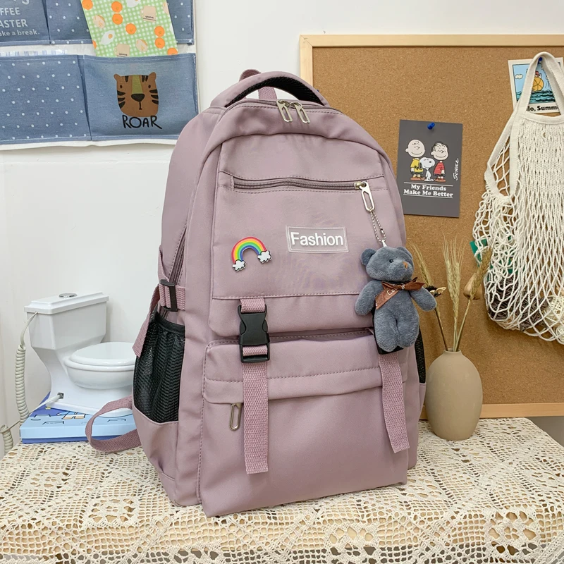 Водонепроницаемый рюкзак для женщин, простой рюкзак, однотонная школьная сумка для женщин и девушек, 2022, Радужный медведь, Студенческая сум...