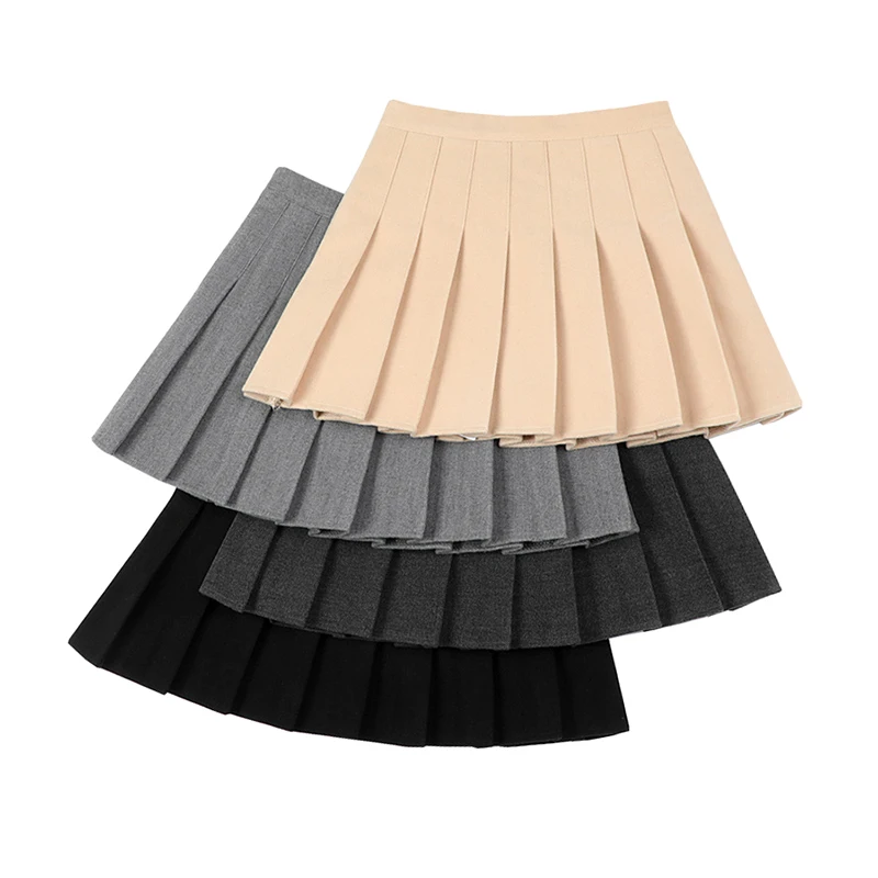 

Harajuku Autumn and Winter Women Skirt Black Woolen High-waisted Pleated Thicken Cotton College Style Korean Fashion Mini Skirts