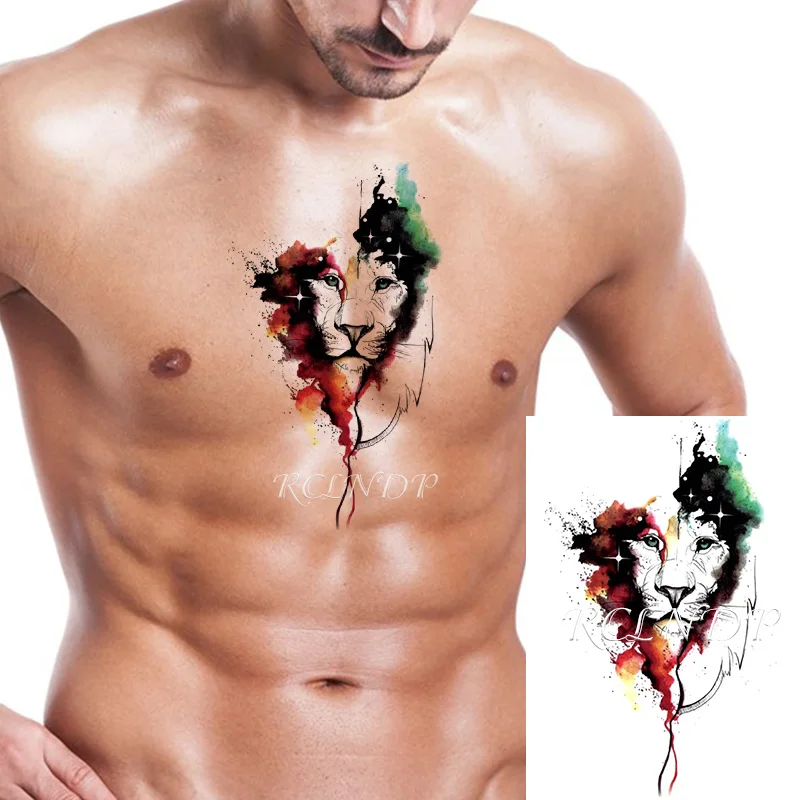 Waterproof Temporary Tattoo Sticker Lion Big Animal Color Water-ink Element Fake Tatto Flash Tatoo Arm Leg Art for Women Men | Красота и