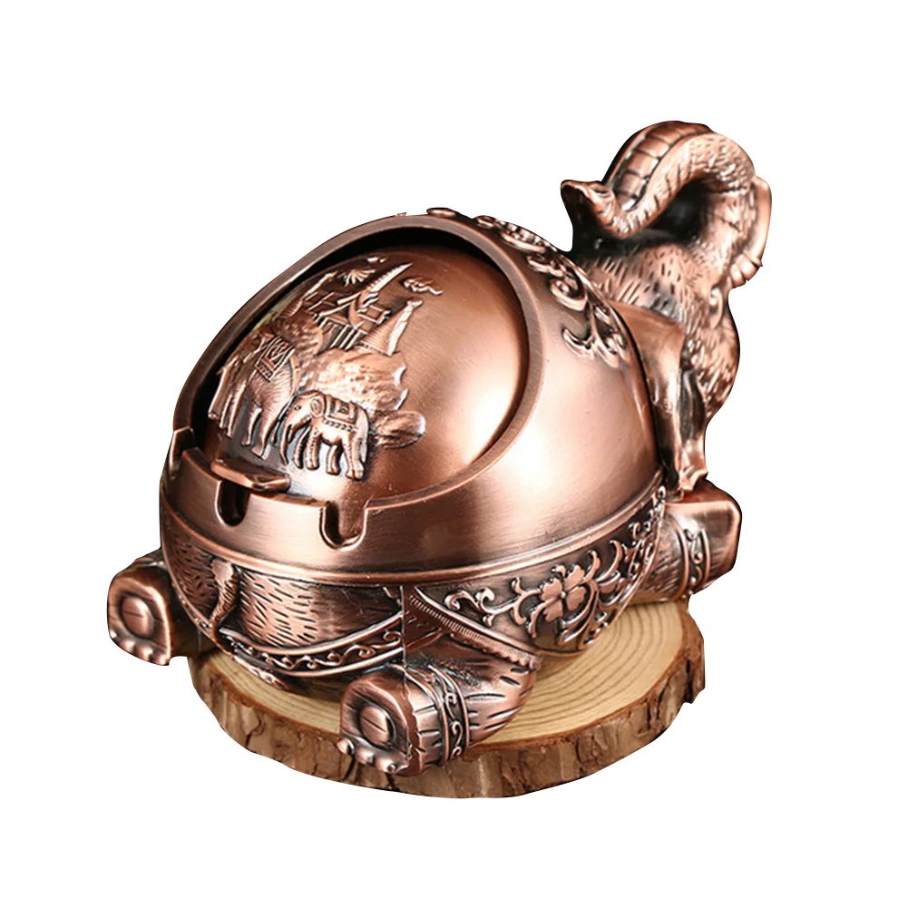 

Hand Carved Windproof Indoor Outdoor With Lid Gift Desk Home Decor Living Room Portable Elephant Shape Metal Ashtray Office