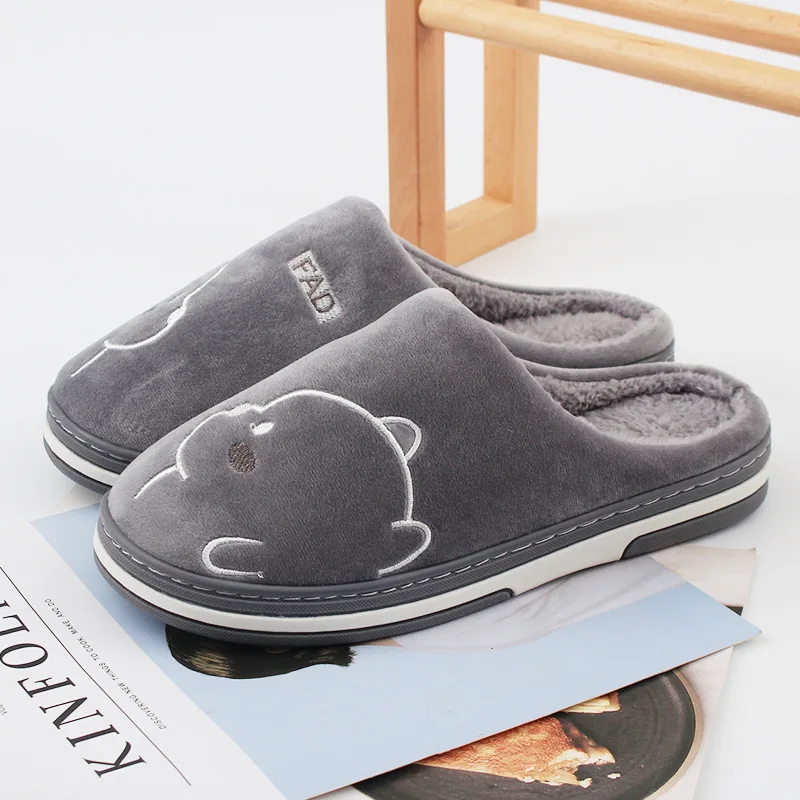 Шлепанцы мужские зимние Нескользящие плюшевые тапки сланцы искусственный мех