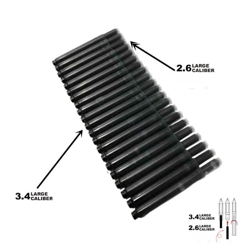 10pcs 2.6 / 3.4 Black Universal Fountain Pen Ink Cartridges pen refill