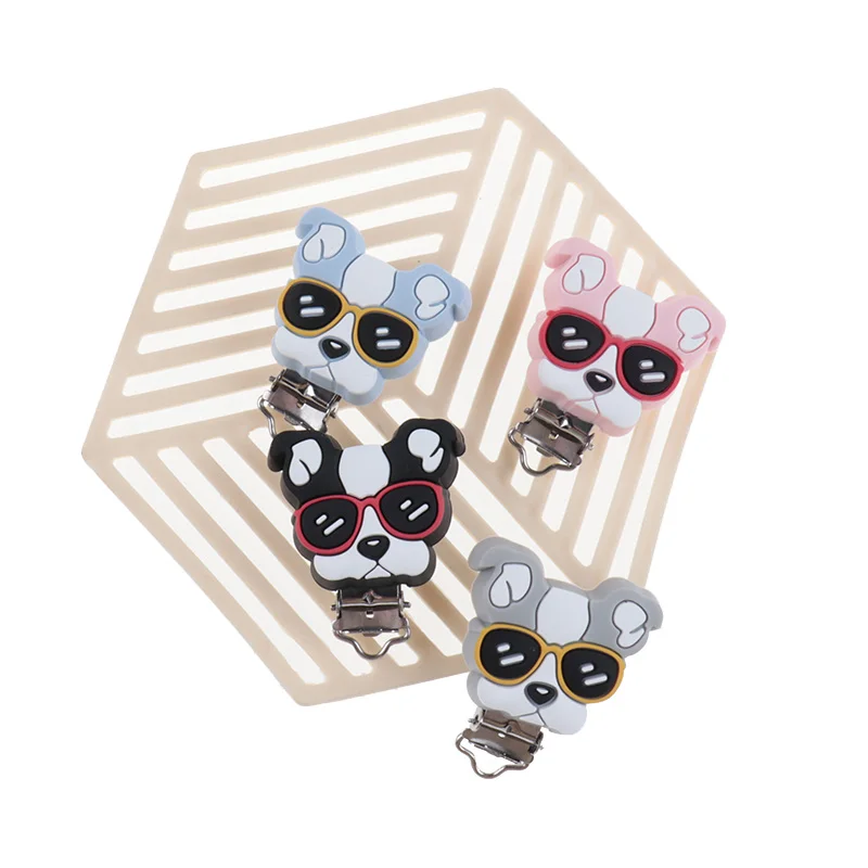 10 Uds.Clips de silicona para mordedor de Bulldog, sin BPA, cadena para chupete para beb&eacute;, collar de dentici&oacute;n, soporte para masticar, accesorios para perros de grado alimenticio-1