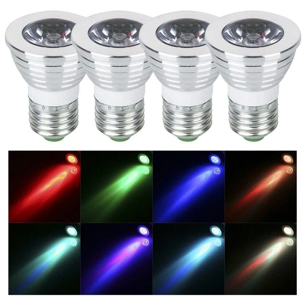 

4Pcs/Pack E26/E27/GU10/MR16 3W RGB Color Changing Spotlight with IR Remote Control Colorful LED Light Bulbs Dimmable 85-265V