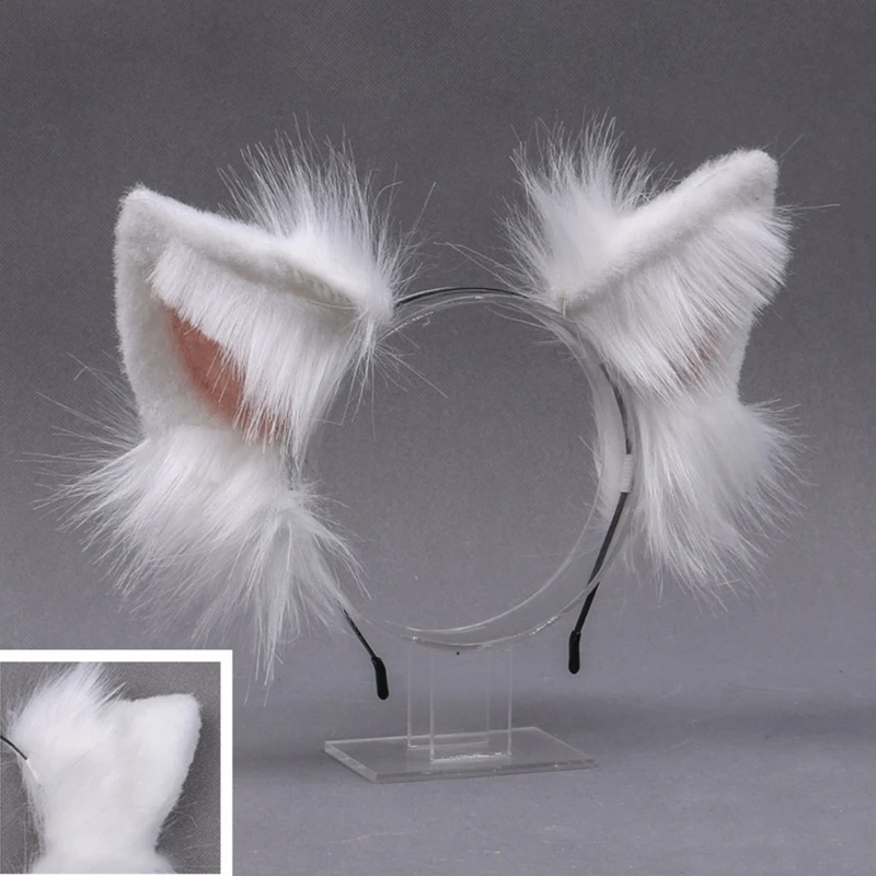 Обруч для волос с объемными волчьими ушками искусственный мех Пушистый Плюшевый
