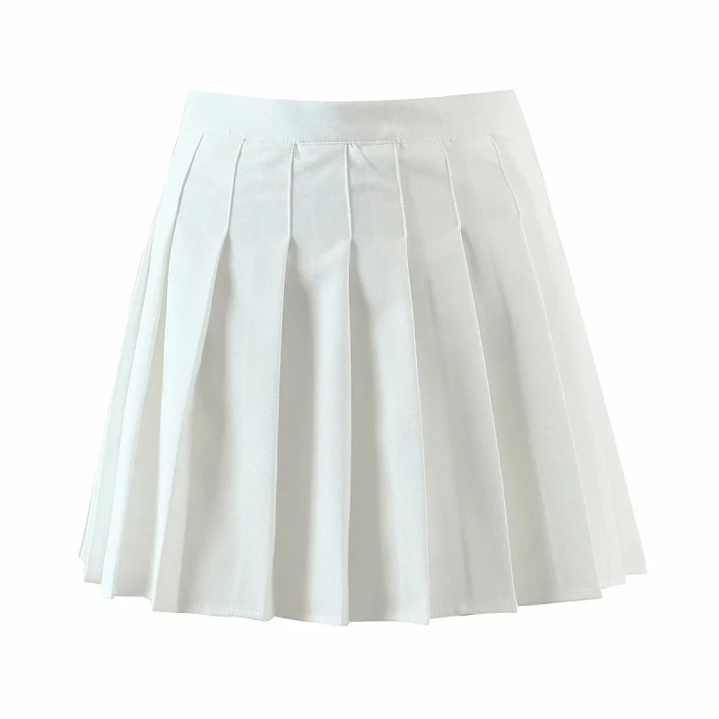 

2021 Summer Spring Fashion Woman Base Solid Color High Waist A-Line Mini Skirt Girls Casual Y2K Zipper Pleated skirts