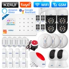 Комплект охранной системы KERUI W181 для дома WIFI GSM Tuya умная поддержка Alexa датчик движения Детектор дыма датчик двери Беспроводная сирена