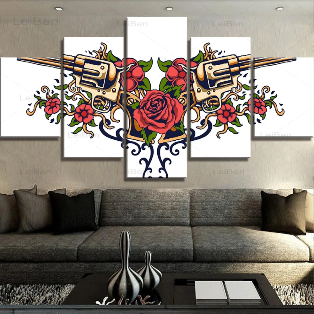 

5 Pcs Minimalist Canvas Painting Pistol Rose Flower Wall Art Poster Home Decoration Living Room Modular Picture Frameless Mural