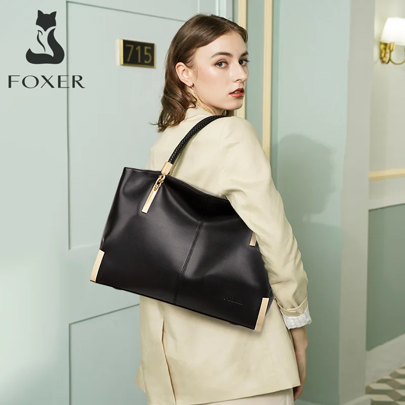 Женская сумка тоут FOXER Классическая вместительная из коровьей кожи на молнии с