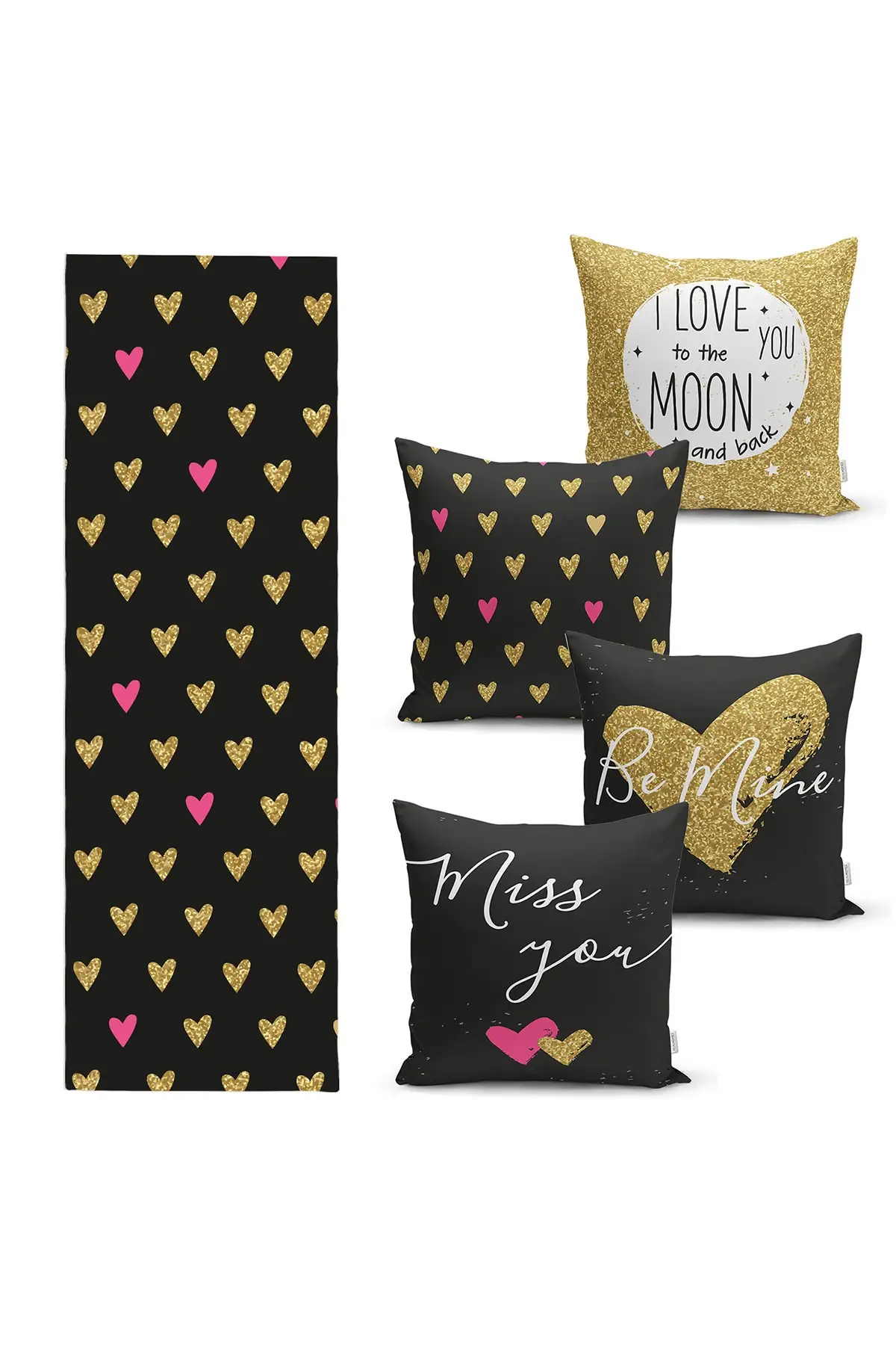 

Love Concept Special Design Runner And Pillow Case Set 5 Piece Runner Set