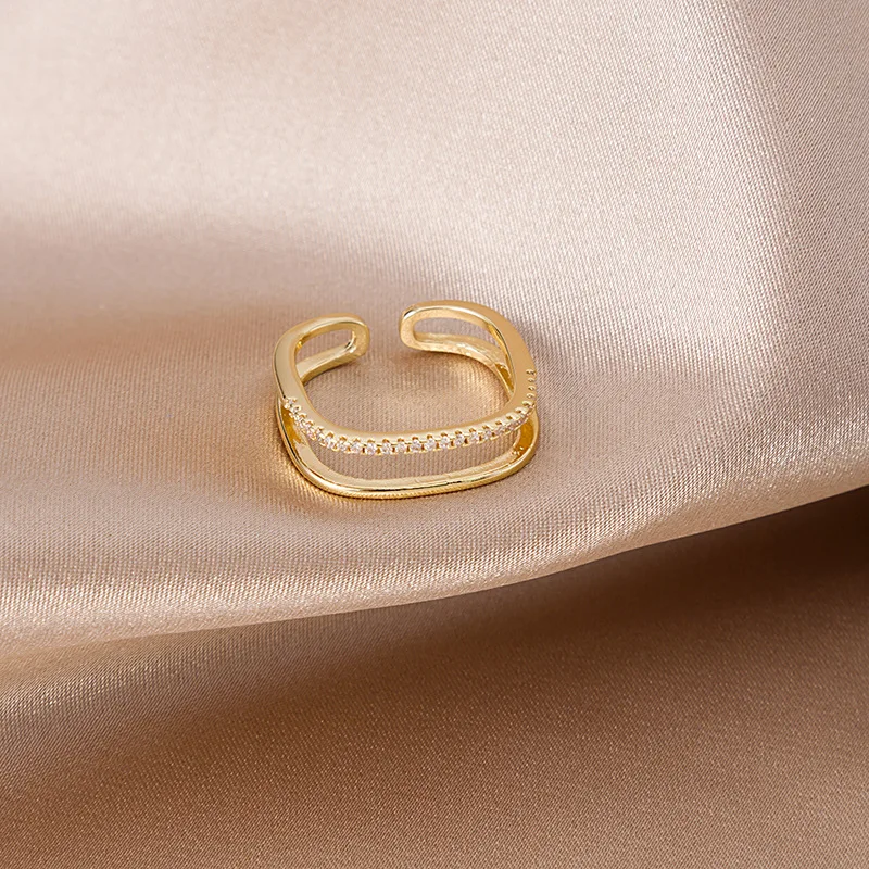 

shion Cubic Zircon Square Rings Gold color Geometric Adjustable Rings For Women New Year Gift