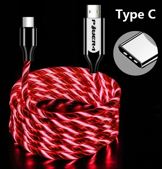 Power4 Прохладный светящийся USB C Микро зарядный кабель три разъема доступны для Lightning/Apple Android type-C зарядки мобильного телефона - Цвет: Type-C-Red