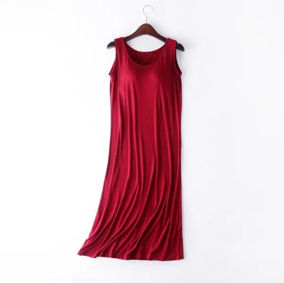 

Sexy sleepwear women new sleeveless vest dress woman nightgowns chest bra padded nightdress female modal cotton nightshirt M-4XL