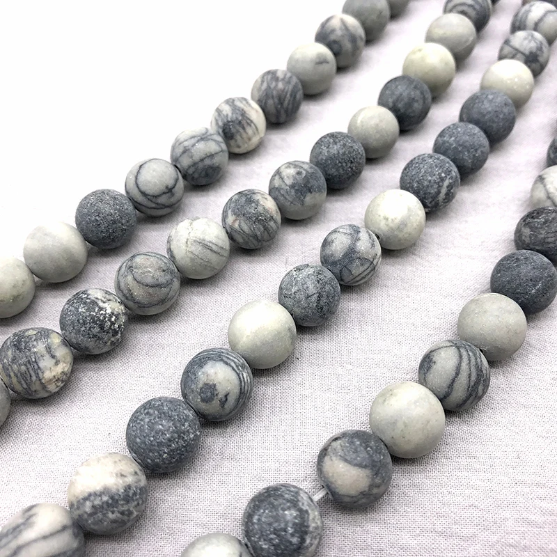 

Natural Stone Frosted Matte Black Network Zebra Stripes Round Loose Spacer Beads Fit DIY For Jewelry Making Bracelet Necklace