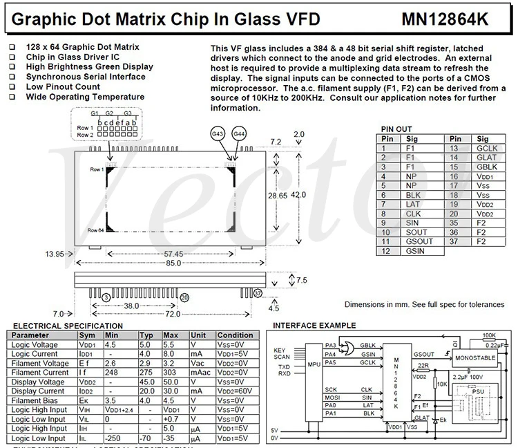 VFD дисплей является Noritake-itron матричный VFD экран MN12864K