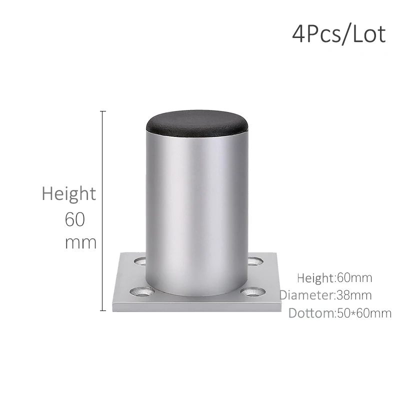 Height 6cm - Silver Утолщенные Регулируемые Алюминиевые ножки для мебели, ножки для шкафа 6-30 см, подставка для шкафа телевизора, ножки для ванной комнаты, ножки для дивана, набор из 4 предметов - Цвет: Height 6cm - Silver