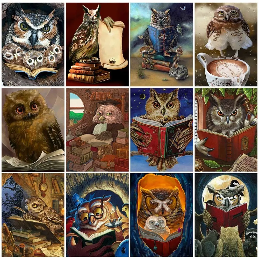 

EverShine Diamond Mosaic Owl Diamond Painting Bird Picture Cross Stitch Book Full Square Embroidery Animal Handmade Gift