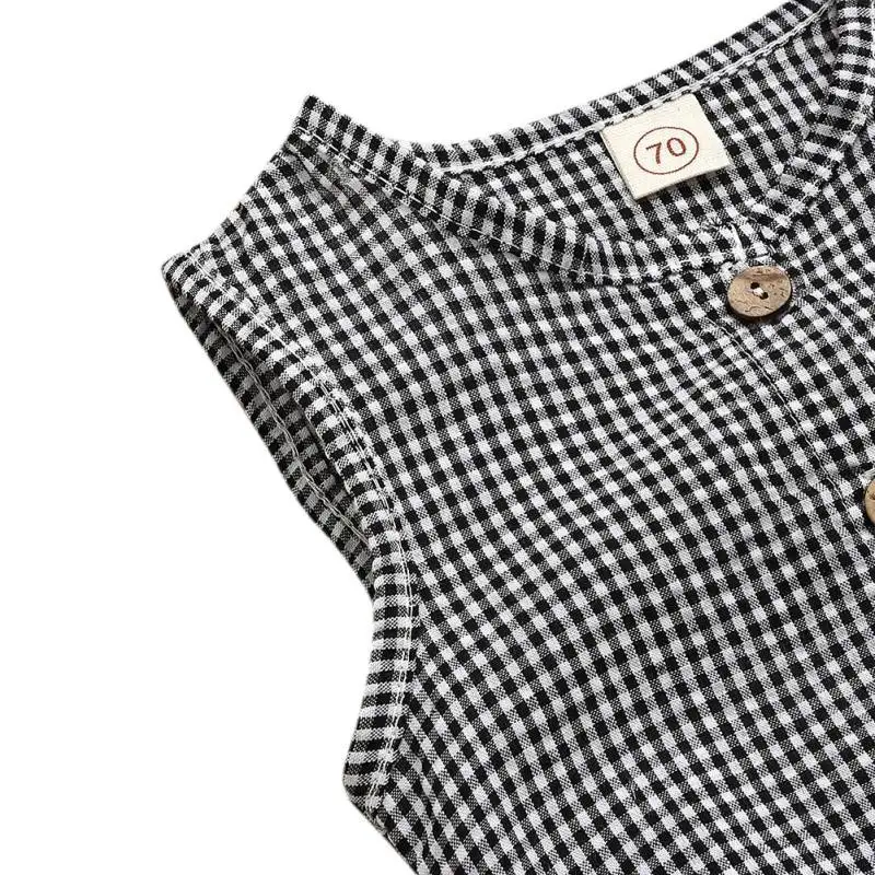 

2020 Baby Boys Romper Summer Infant Sleeveless Girls Plaid One-pieces Jumpsuit Newborn Button Baby Cotton Linen Clothes Outfit