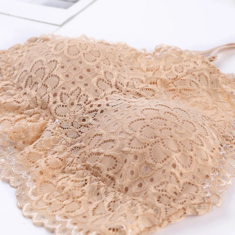 

Fashion Solid Color Ladies Strapless Tube Top Underwear Sexy Lace Gather Bra With Padding