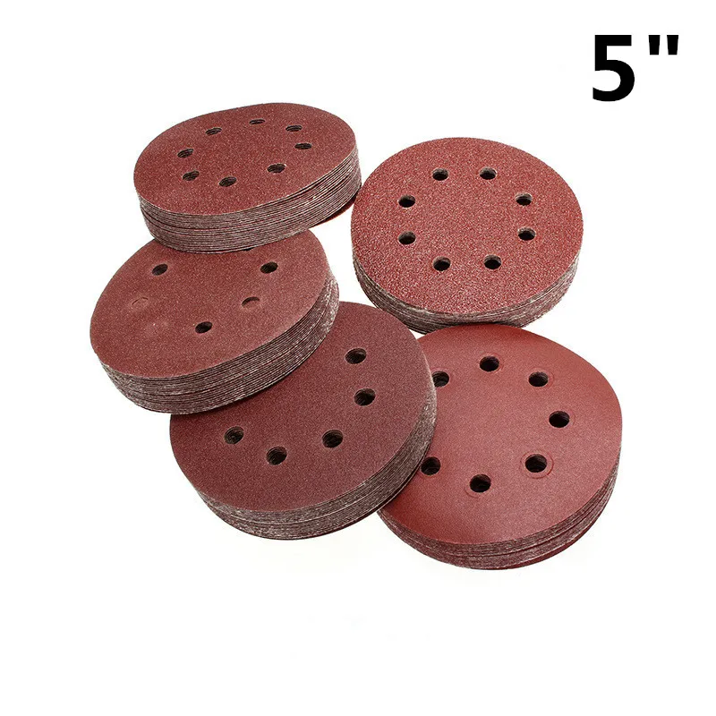 5inch 8 holes 5 дюймов 125 мм круглый наждачный диск песочные листы зернистость 320-2000 для выбора крюк и петля шлифовальный диск для шлифовальной крупы - Цвет: 5inch 8 holes