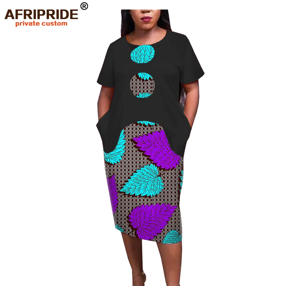Afripride, платье-карандаш с принтом в африканском стиле для женщин, сделанное на заказ, короткие рукава, длина до середины икры, женское Хлопковое платье A1825094