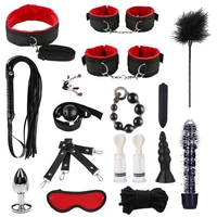 17 pcs bdsm kit bed restraint erotic bondage set leather ankle hand cuffs collar mouth gag blindfold adult sex toys for couples